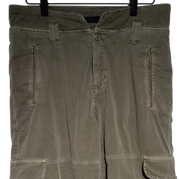 IKKS Olive Green Cargo Pants 36 High Rise Stretch Utility Military Style - Picture 2 of 6